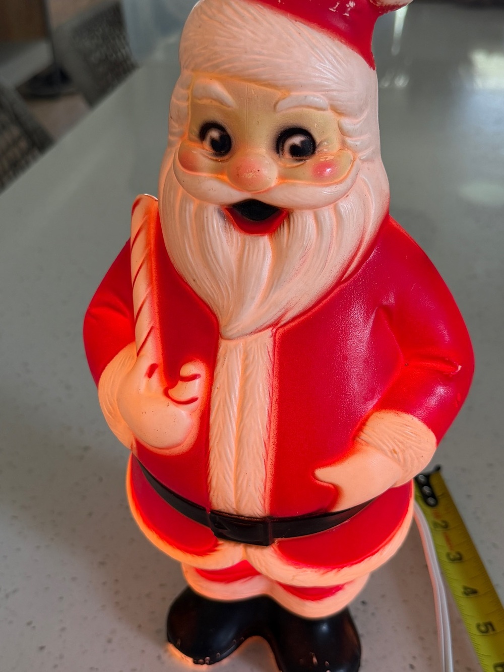 RARE Vintage LIDCO BLOW MOLD PLASTIC ILLUMINATED SANTA WITH CANDY CANE 14"